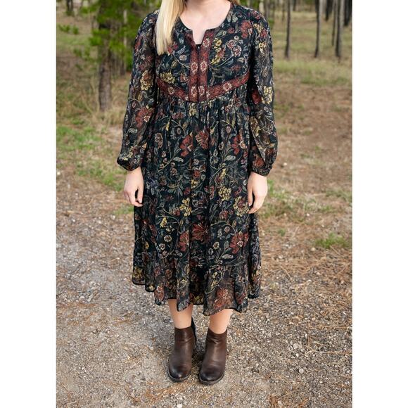 frye & co. Dresses & Skirts - Frye NEW dress size S black floral maxi fully lined western cowgirl holidays
